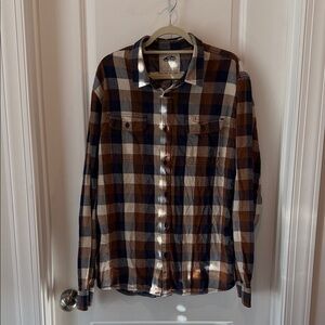 Vans Men's Blue and Brown Plaid Flannel Shirt